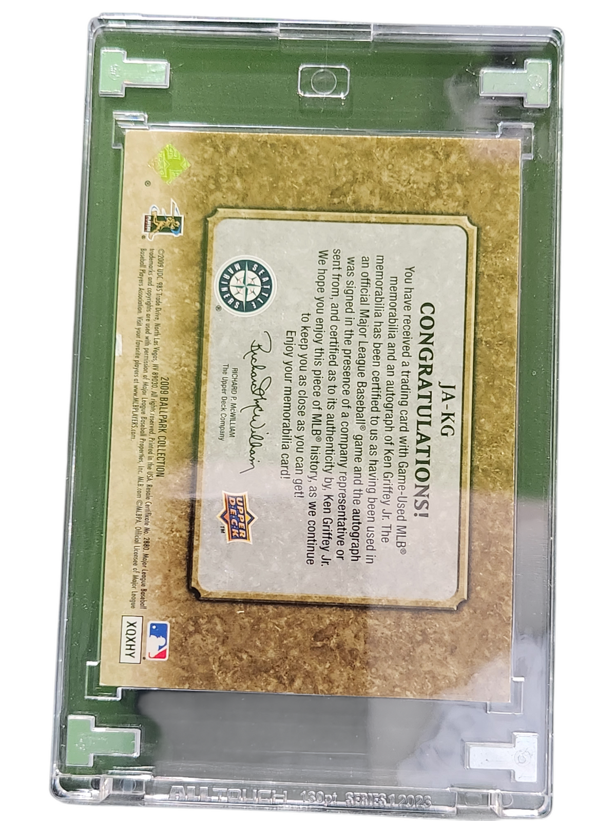 2009 Upper Deck Ballpark Ken Griffey Jr. #Ja-Kg Swatch-Auto Game-MLB Memorabilia