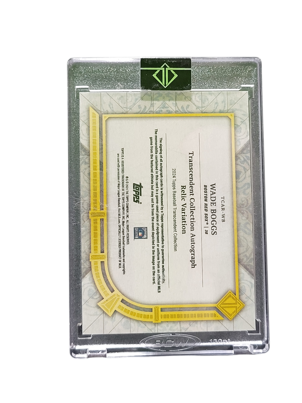 2024 Topps Transcendent Wade Boggs #Tcar-Wb Green Relic Variation Game-Used
