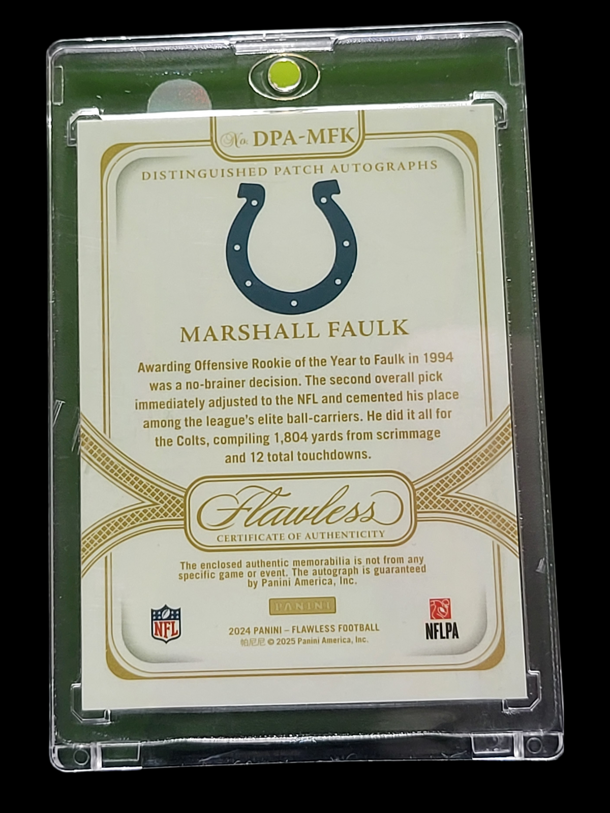 2025 Panini Flawless Marshall Faulk #Dpa-Mfk 07/10 Patch Memorabilia
