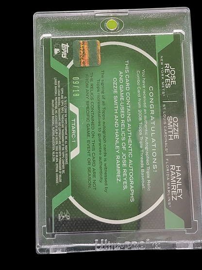 2008 Topps Ozzie Smith Hanley Ramirez Jose Reyes Green Auto Triple Relic /18