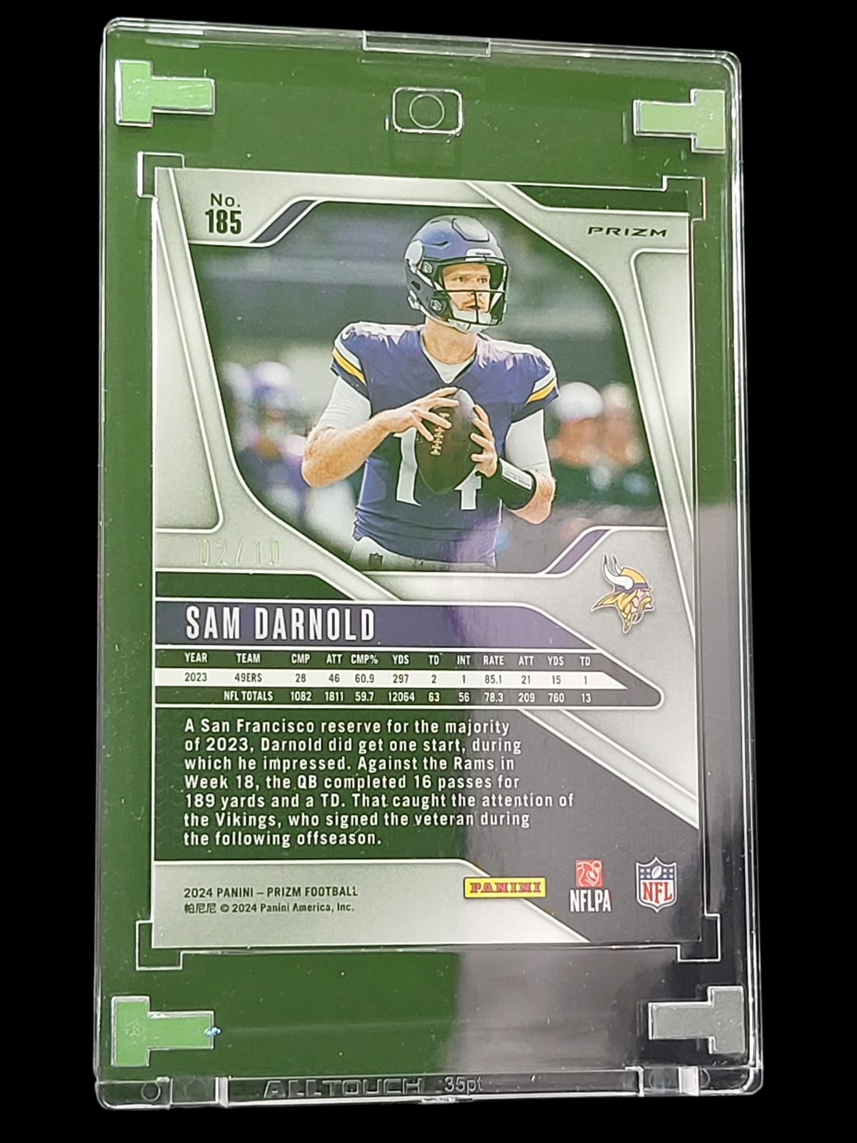 2024 Panini Prizm Football Sam Darnold #185 Gold Shimmer 02/10