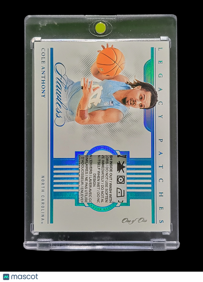 2022 Panini Flawless Collegiate Cole Anthony #Lp-Can Laundry Tag Patch 1/1