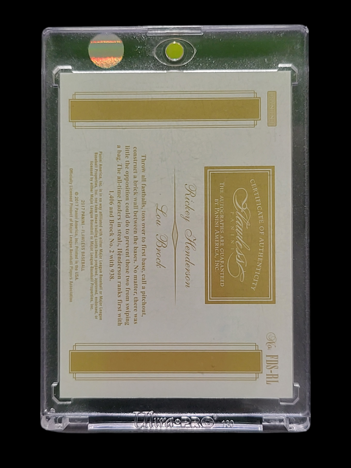 2017 Panini Flawless Rickey Henderson Lou Brock #Fds-Rl Dual Autograph