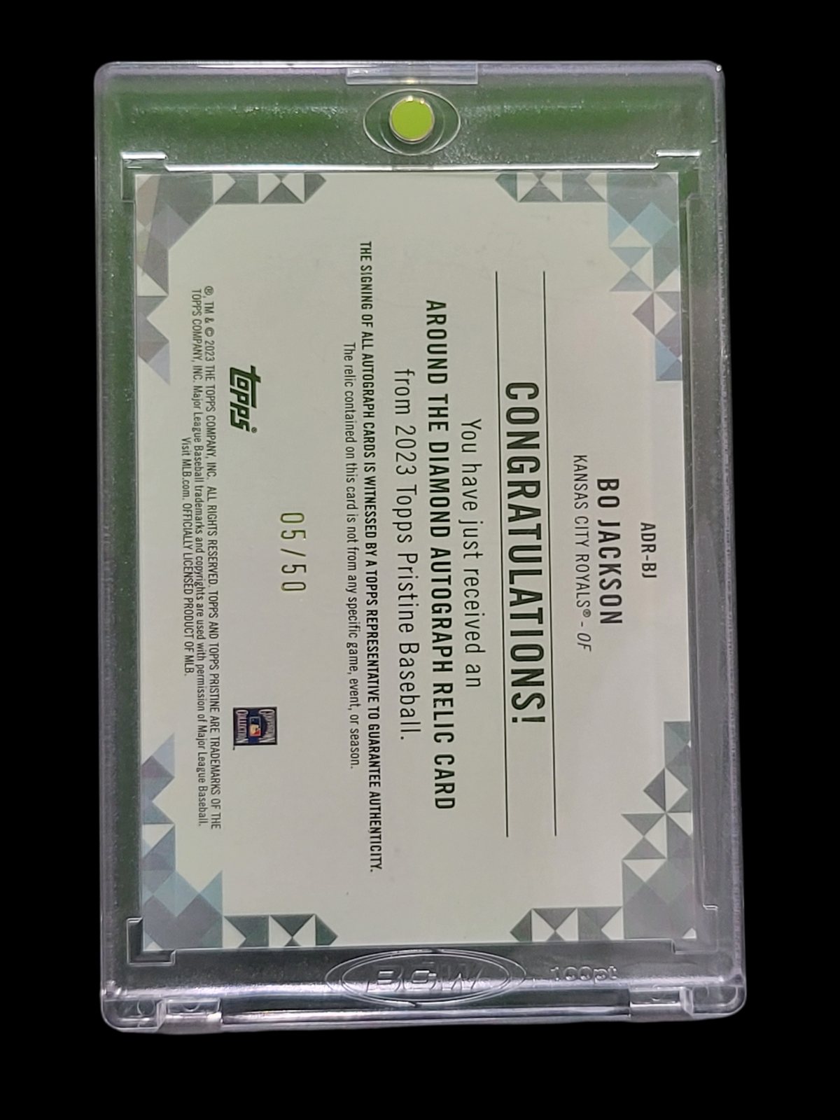 2023 Topps Pristine Around The Diamond Bo Jackson #Adr-Bj Auto/50 Game-Used