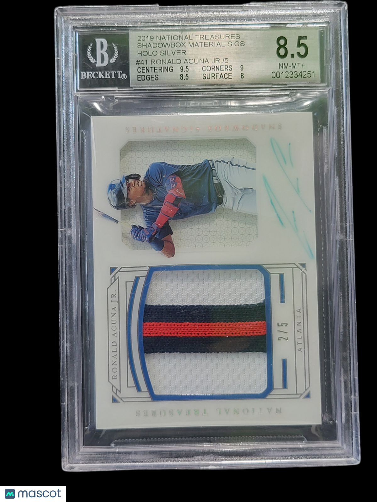 2019 Panini Treasures Shadowbox Holo Silver Ronald Acuna Jr. #41 /5 BGS Auto 9