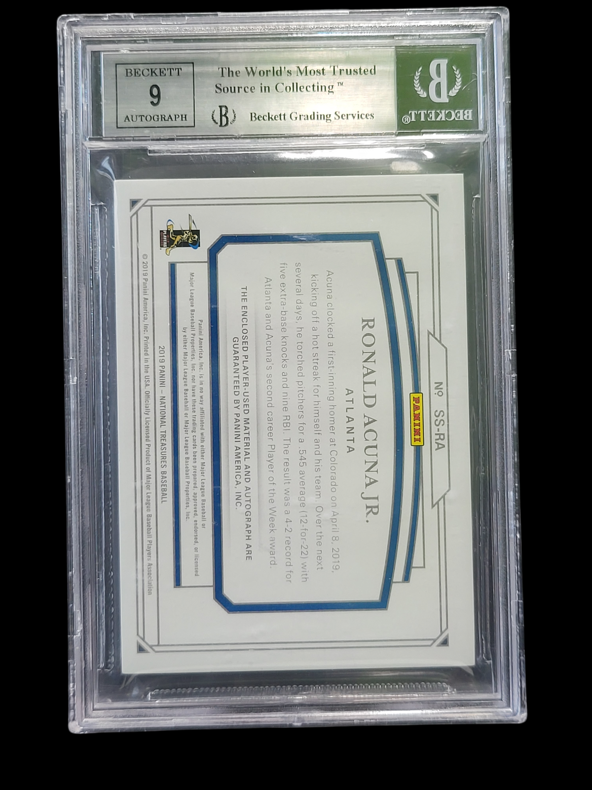 2019 Panini Treasures Shadowbox Holo Silver Ronald Acuna Jr. #41 /5 BGS Auto 9