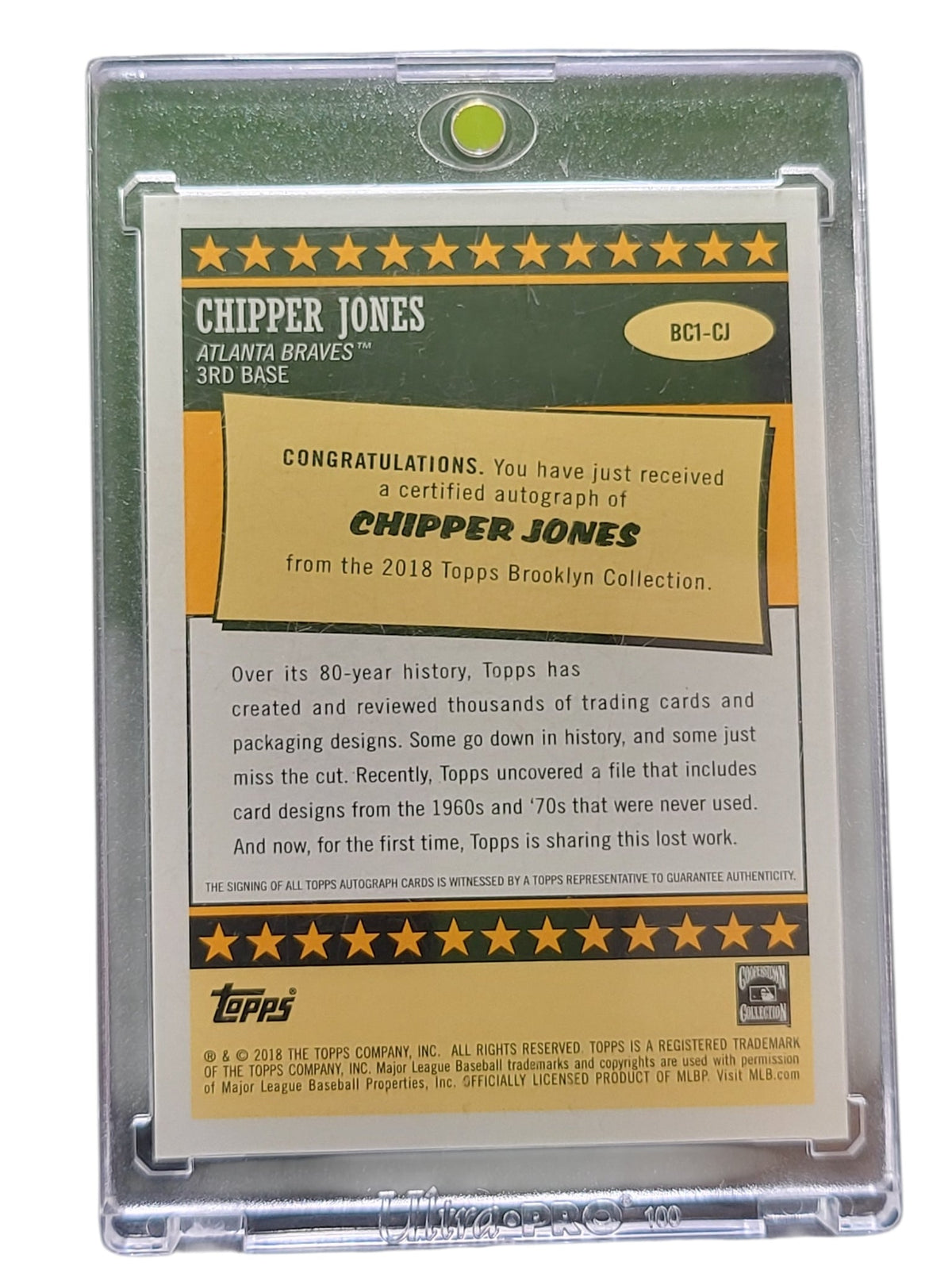 2018 Topps Brooklyn Collection Chipper Jones #Bc1-Cj 11/25