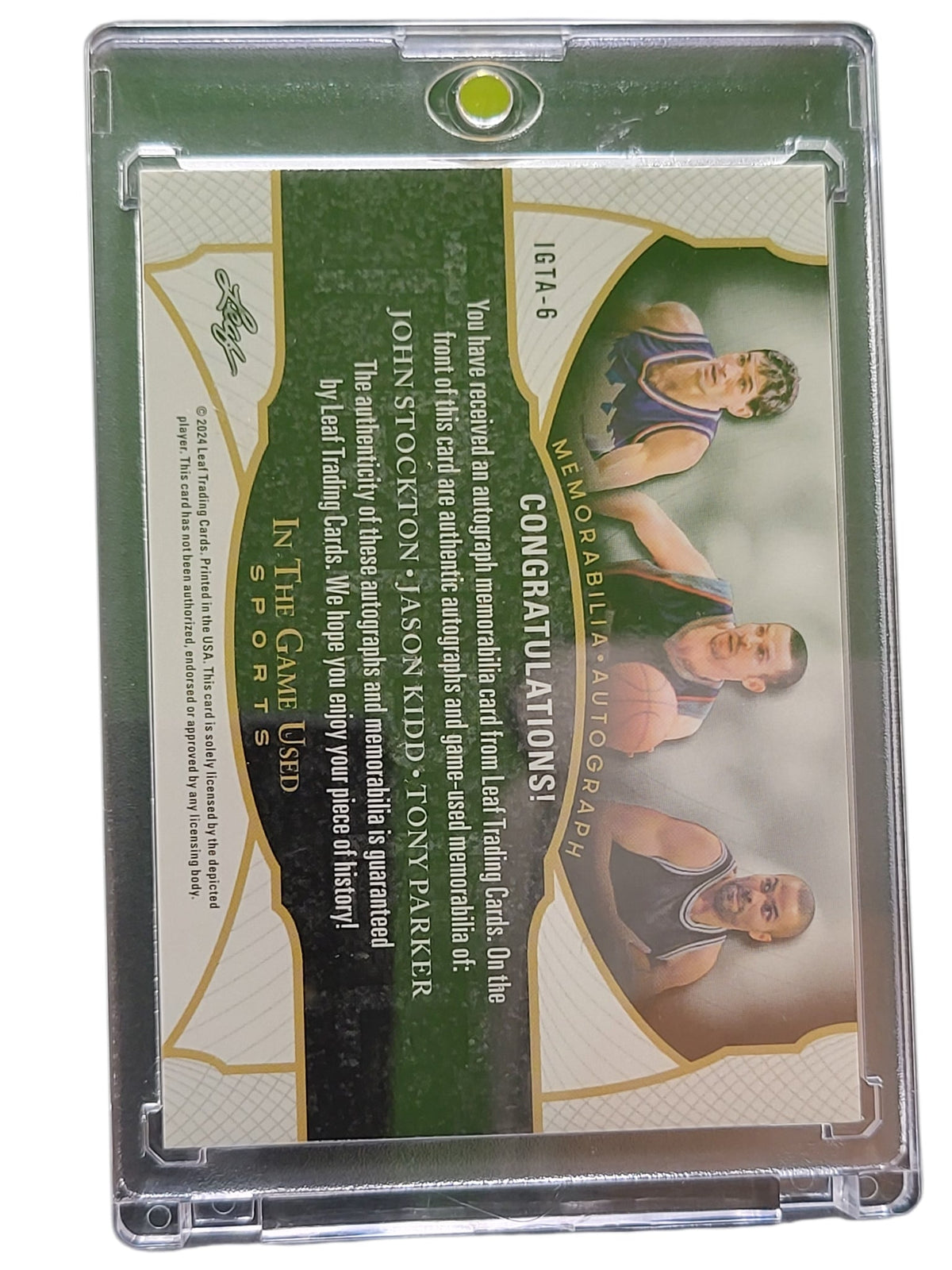 2024 Leaf John Stockton Jason Kidd Tony Parker #Igta-6 Triple 3 / 5 Triple Auto