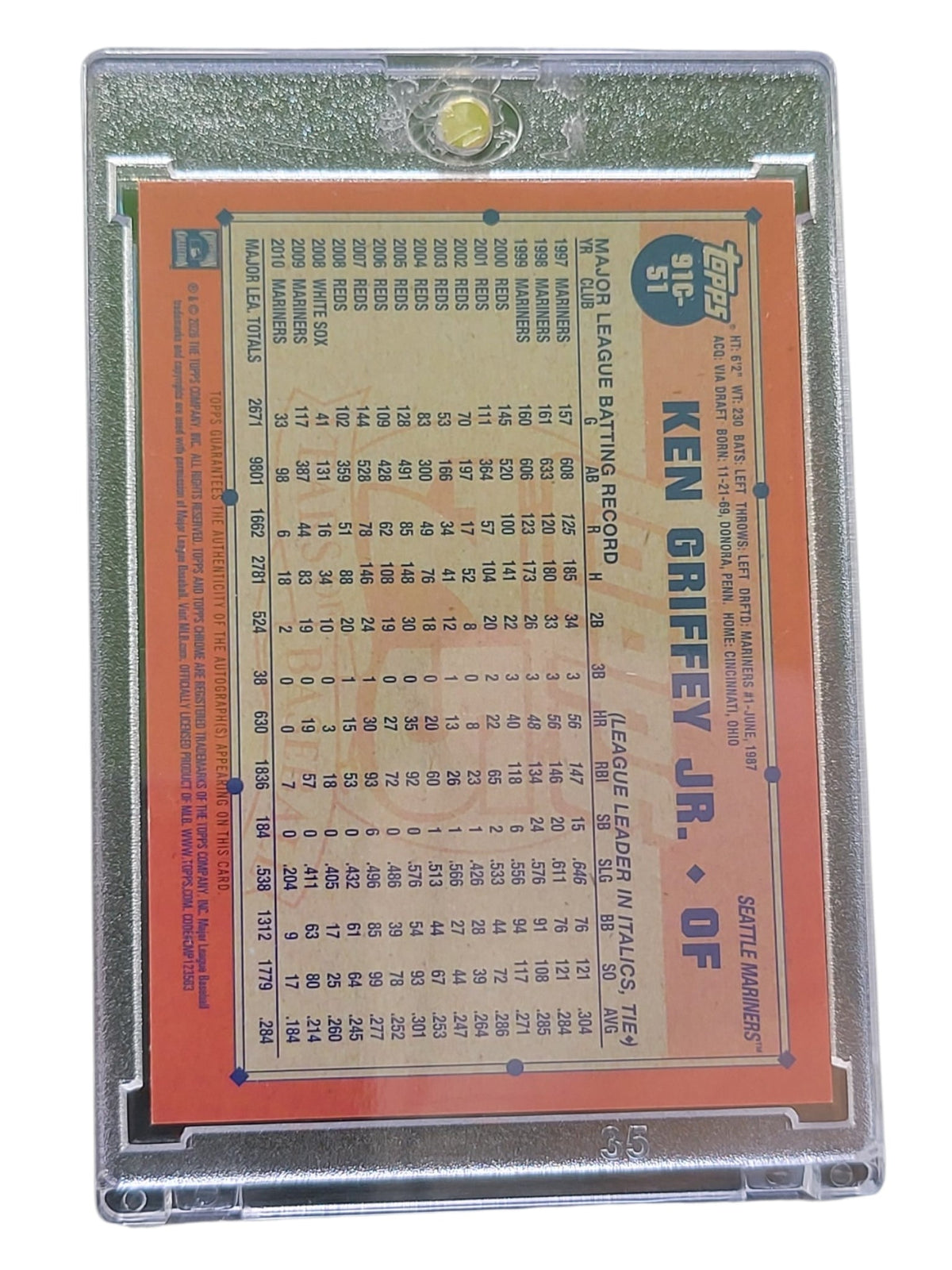 2022 Topps Chrome Platinum Ken Griffey Jr. #91C-51 Orange Refractor 25/25