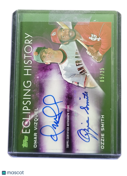 2015 Topps Eclipsing Omar Vizquel Ozzie Smith #Eha-Vs Green Dual Auto 05/25