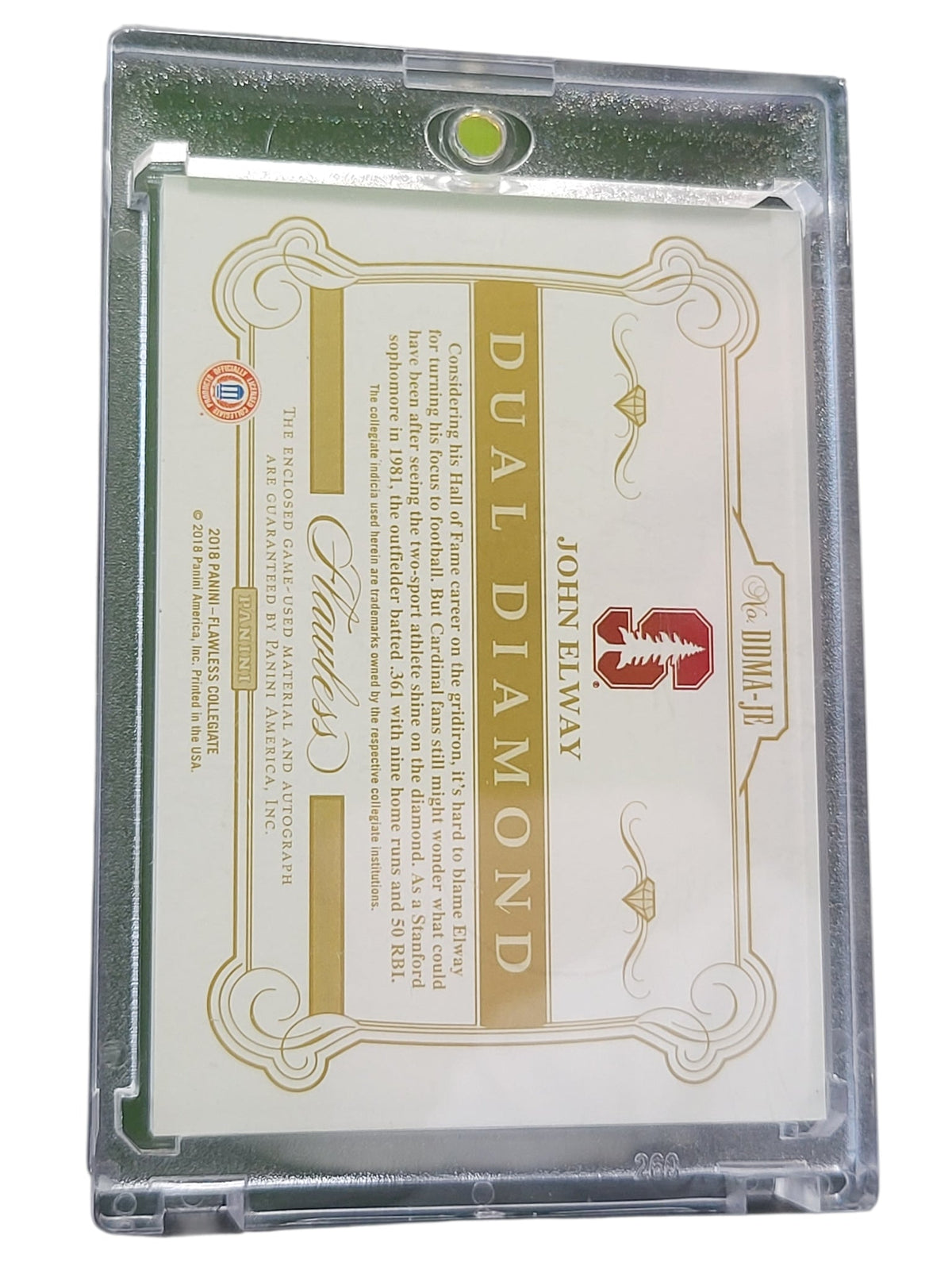 2018 Panini Flawless Collegiate Dual Diamond John Elway #Ddma-Je /10 Dual Patch