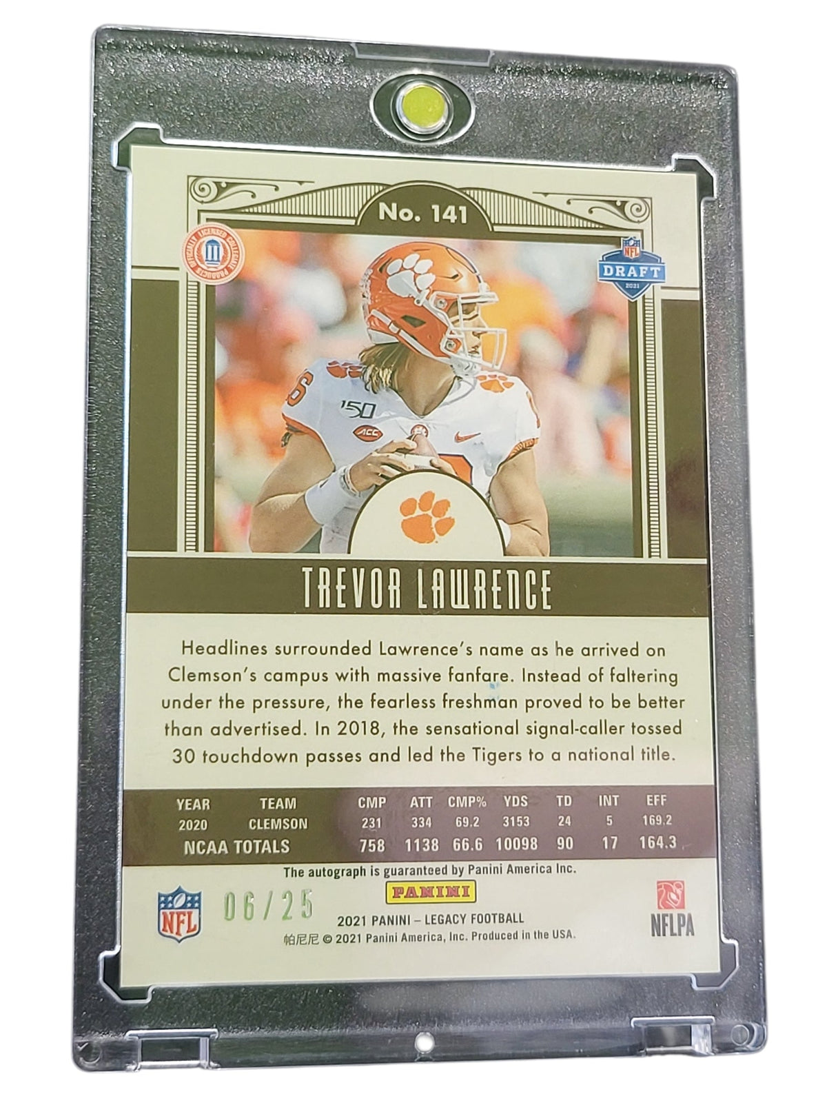 2021 Panini Legacy Trevor Lawrence #141 Purple 06/25 Rc
