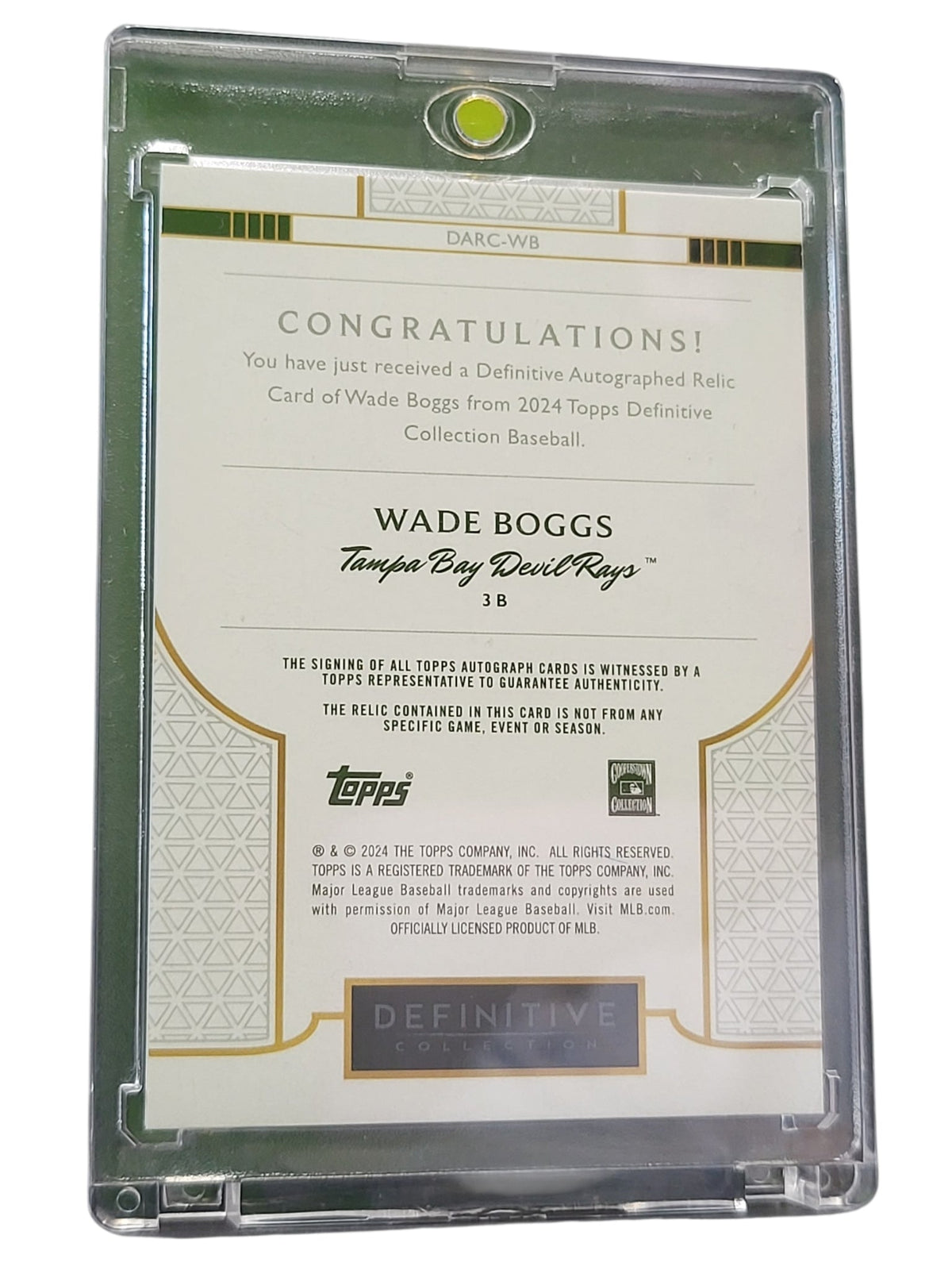2024 Topps Definitive Collection Wade Boggs #Darc-Wb Green 05/10 Game-Used