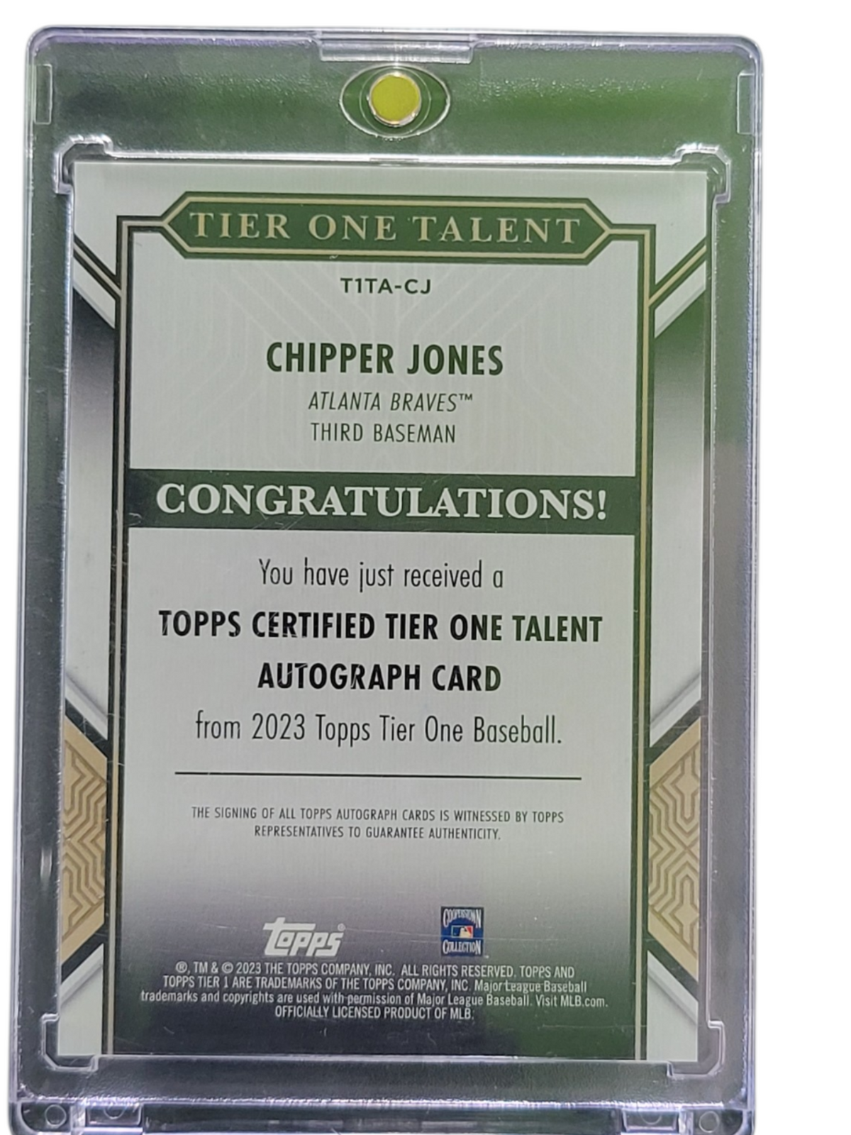 2023 Topps Tier One Tier One Talent Chipper Jones #T1ta-Cj Autograph 52/75