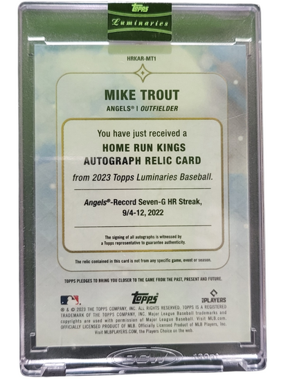 2023 Topps Mike Trout #Hrkar-Mt1 Purple Home Run Kings Auto Relic Game-Used