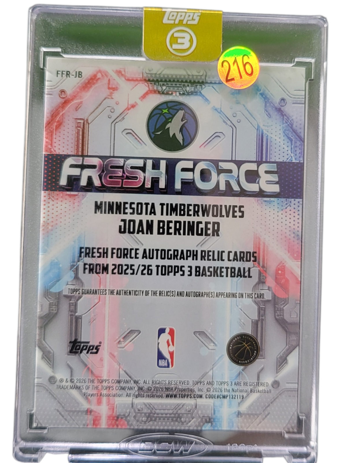 2026 Topps 3 Fresh Force Joan Beringer #Ffr-Jb Player-Worn Memorabilia Autograph