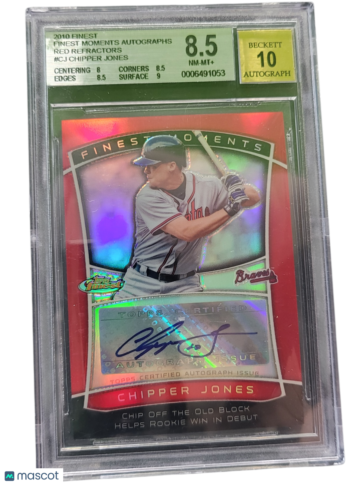 2010 Finest Finest Moments Auto Refractors Red Chipper Jones #Cj BGS Auto 10