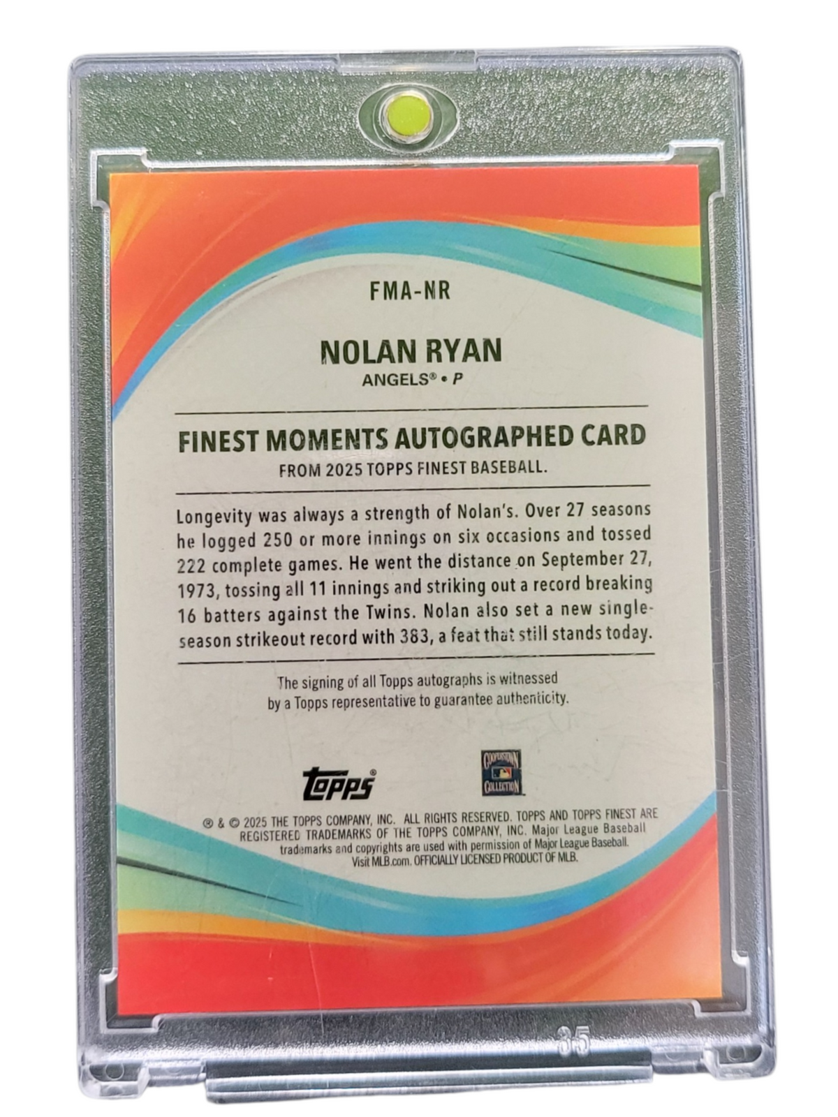 2025 Topps Finest Finest Moments Autographs Nolan Ryan #Fma-Nr