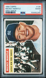 1956 TOPPS #135 MICKEY MANTLE GRAY BACK PSA 2