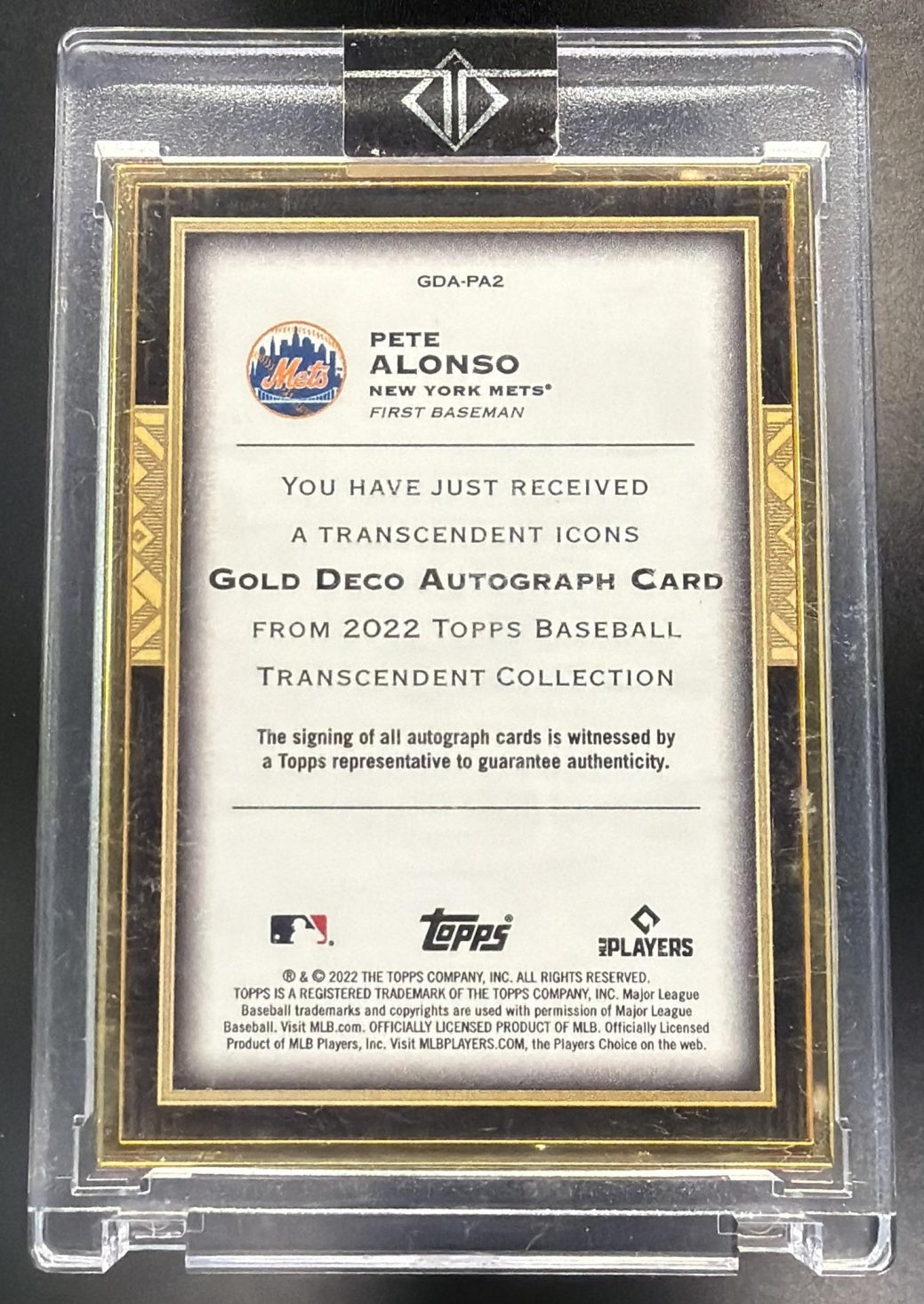 2022 Topps Transcendent Collection Pete Alonso #Gda-Pa2 Icons Gold Deco Variation Auto 1/1