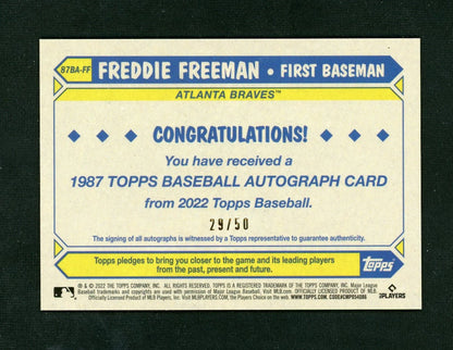 2022 Topps Chrome 1987 Gold Freddie Freeman Auto /50