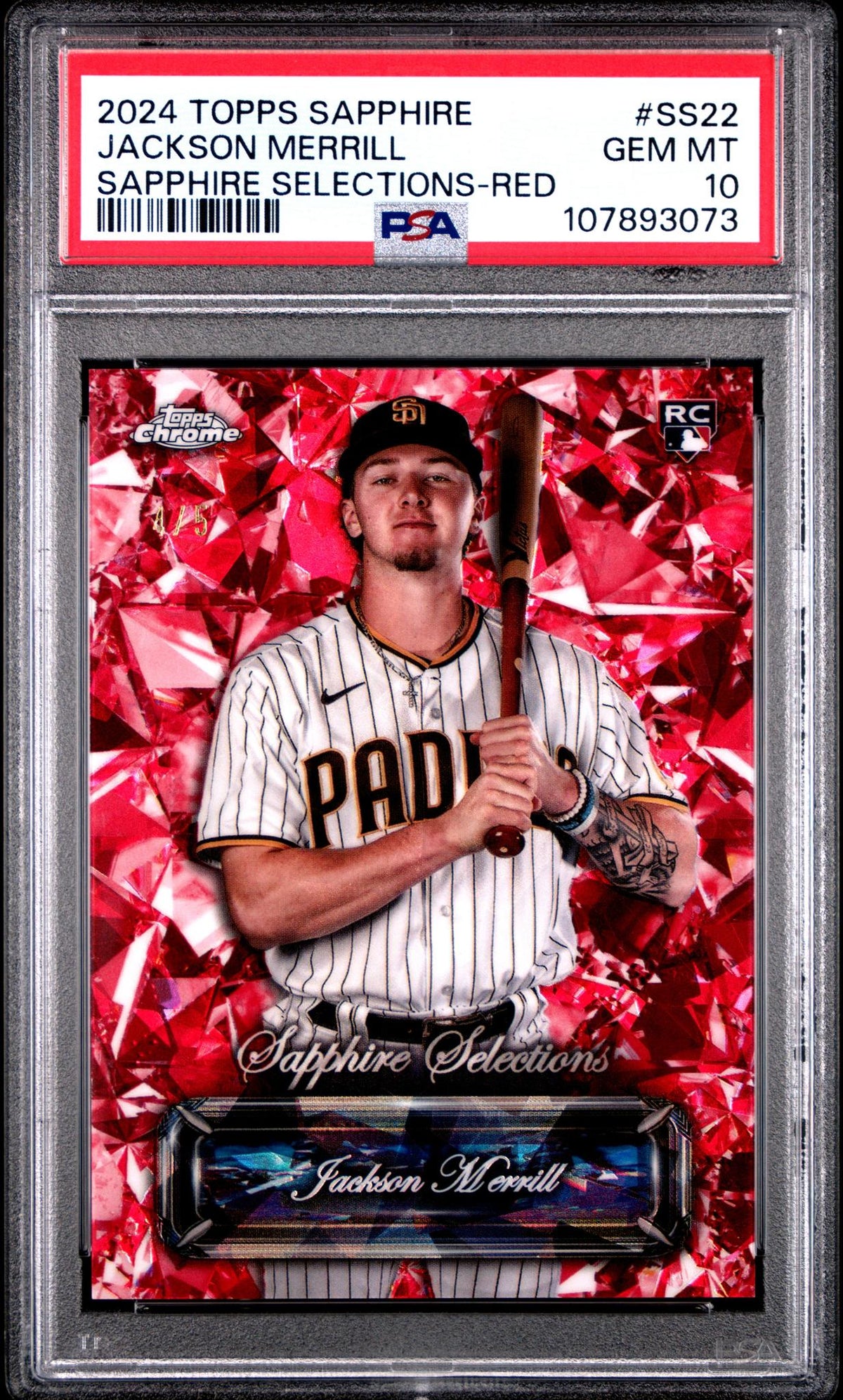 2024 Topps Chrome Sapphire Sapphire Selections Update-Red Jackson Merrill #Ss22 PSA 10