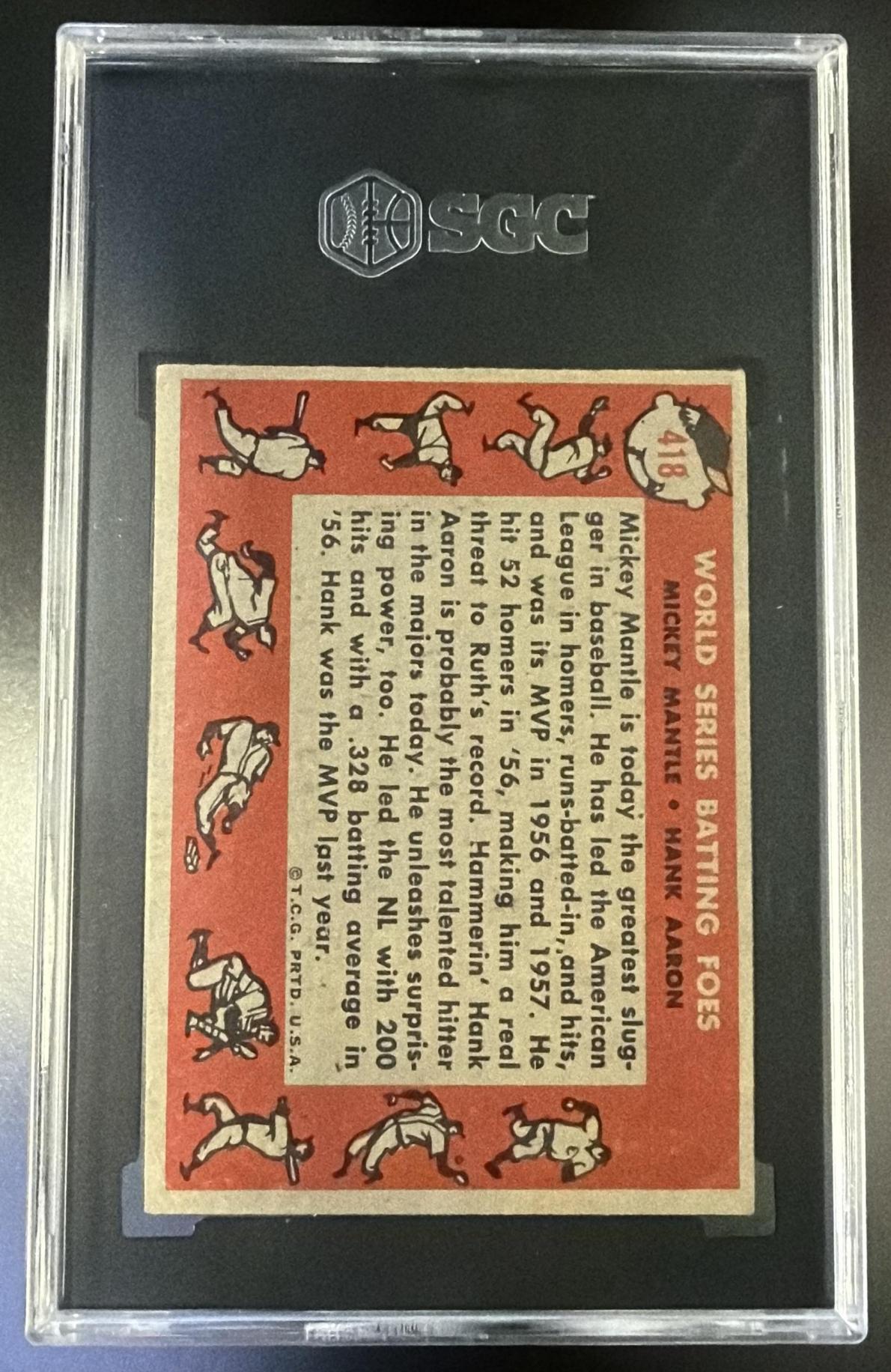 1958 Topps #418 World Series Batting Foes Mickey Mantle/Hank Aaron Sgc 4