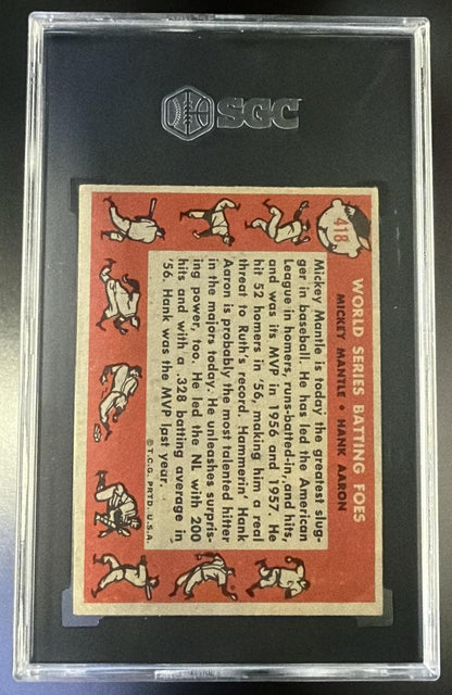 1958 Topps #418 World Series Batting Foes Mickey Mantle/Hank Aaron Sgc 4