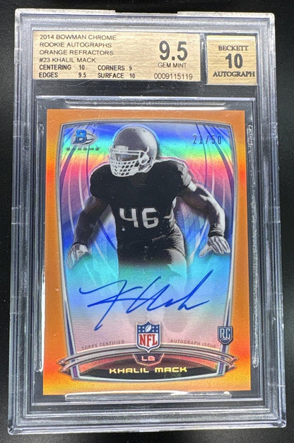2014 Bowman Chrome #23 Khalil Mack Rookie Rc Orange Refractor Auto /50 BGS 9.5