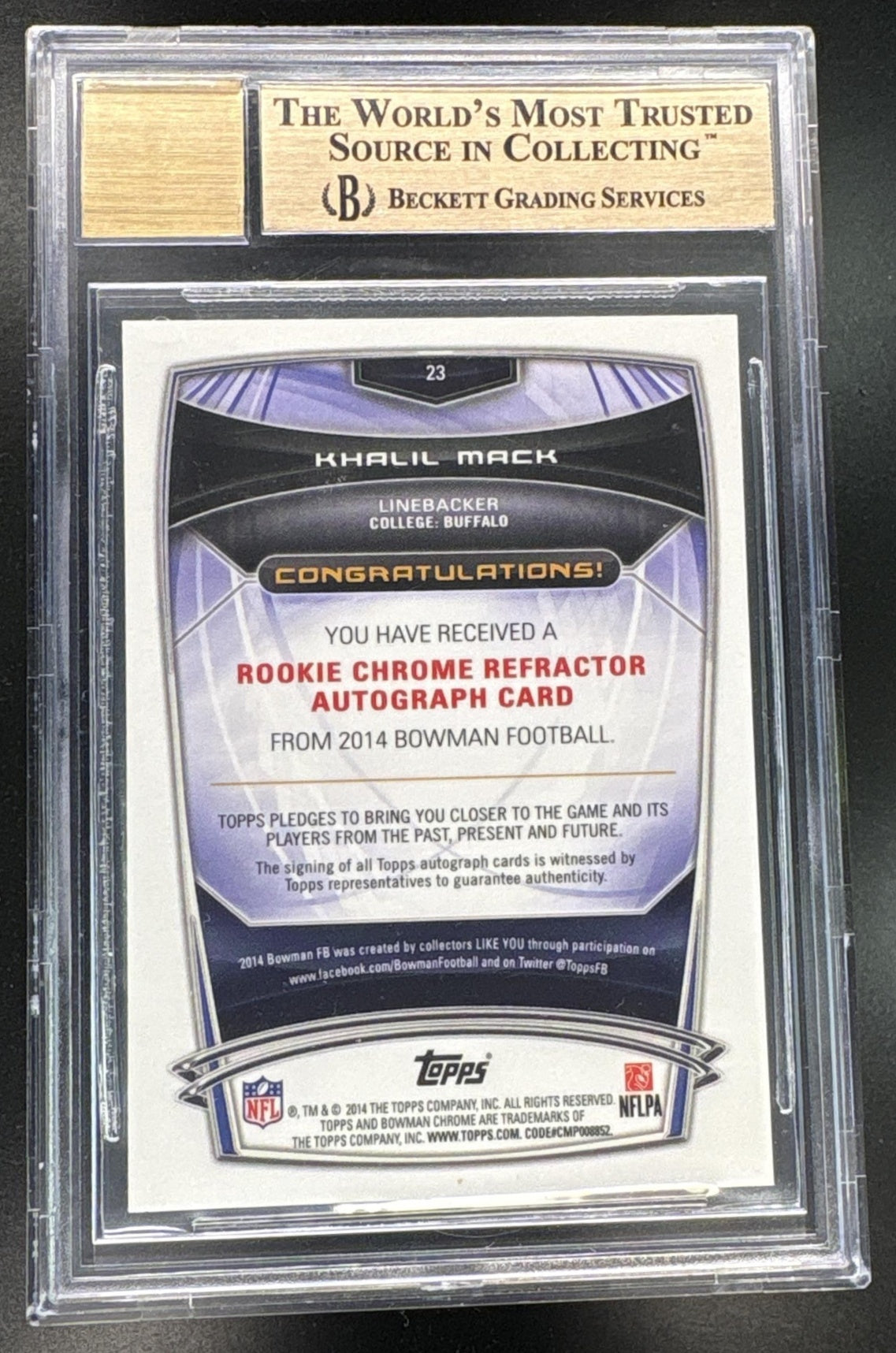 2014 Bowman Chrome #23 Khalil Mack Rookie Rc Orange Refractor Auto /50 BGS 9.5