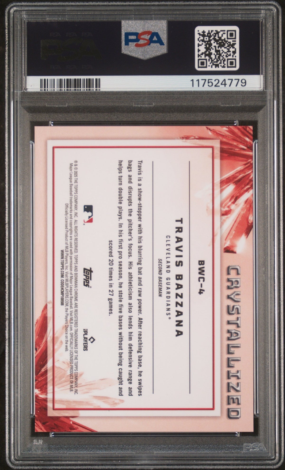 2025 Bowman #Bwc4 Travis Bazzana Crystallized-Orange PSA 9