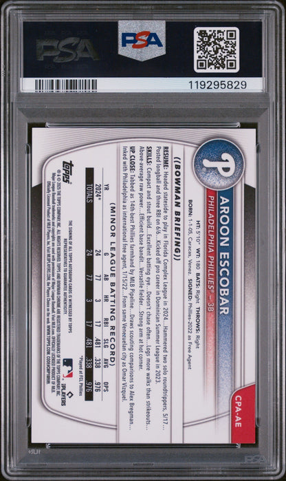 2025 Bowman Chrome Prospect Autographs Orange Wave Aroon Escobar #Cpaae /25 PSA 9