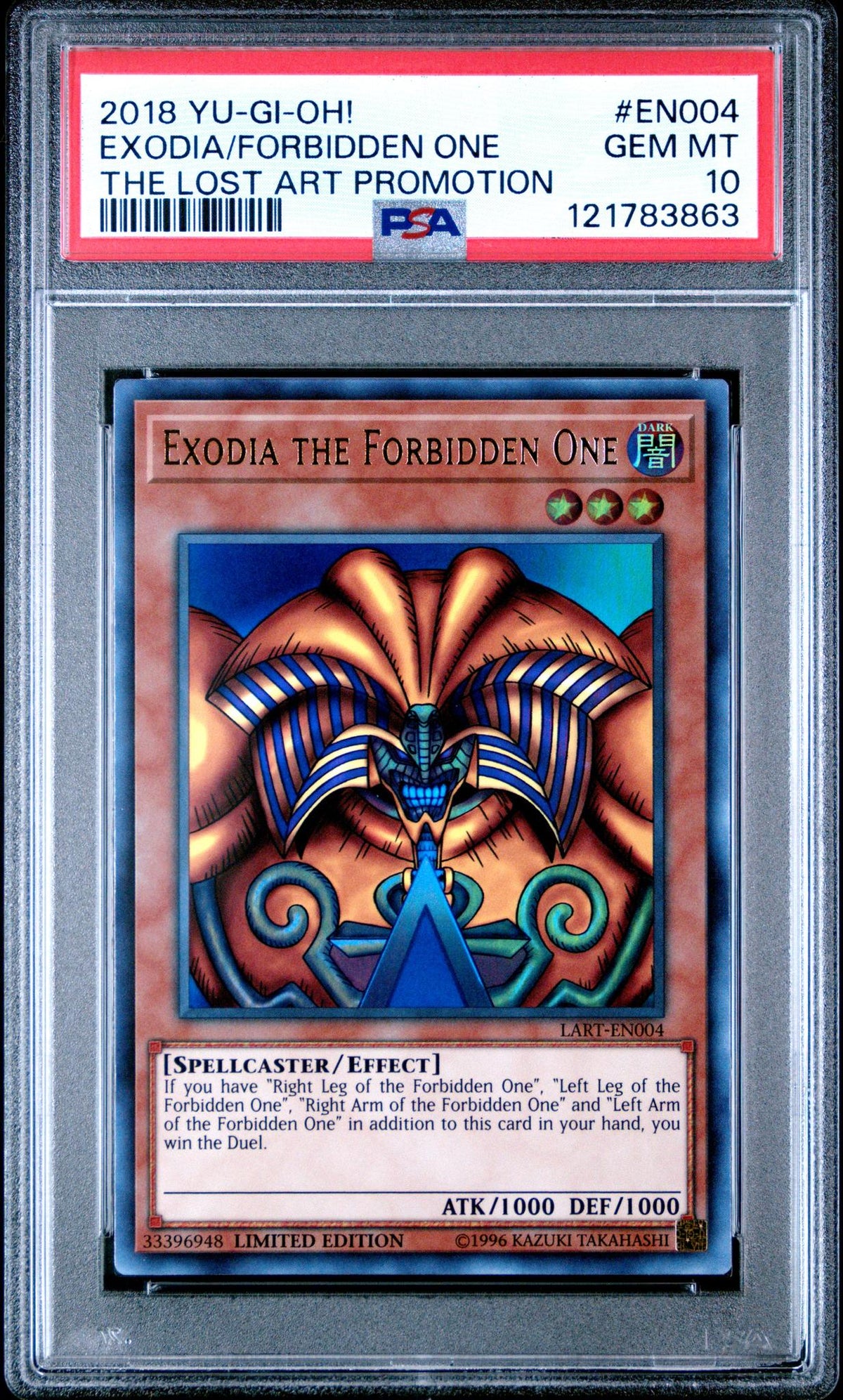2018 Yu-Gi-Oh Lost Art Promotion Exodia The Forbidden One #Lart-En004 /33396948 PSA 10