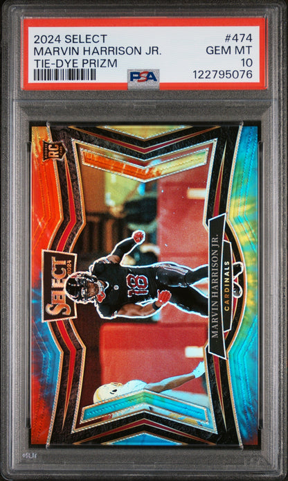 2024 Panini Select Tie-Dye Prizm Marvin Harrison Jr. #474 Rc /25 PSA 10