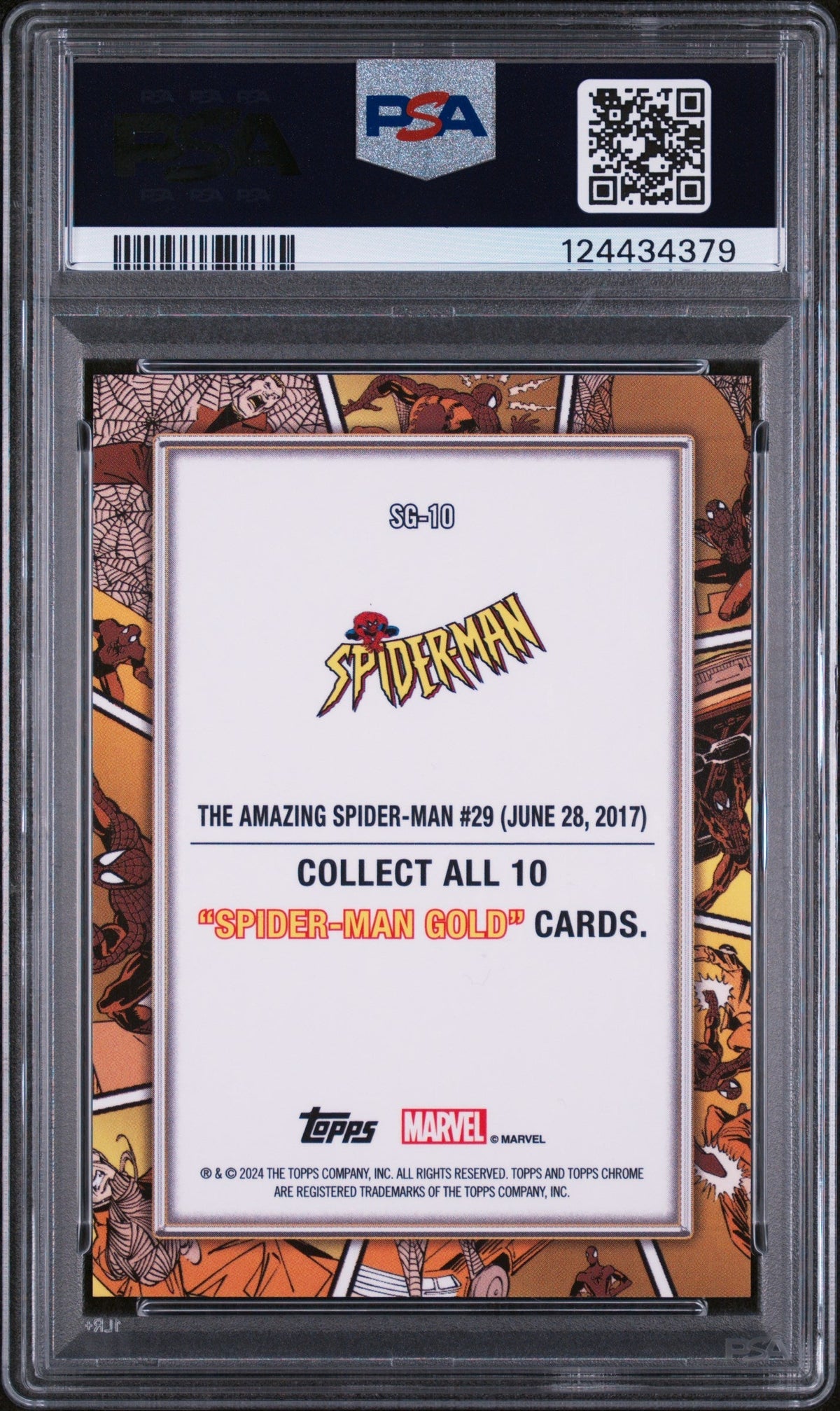 2024 Topps Chrome Marvel Spider-Man Gold Spider-Man Gold-Gold Ref Amzng Spider Man #Sg10 /50 PSA 9