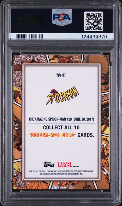 2024 Topps Chrome Marvel Spider-Man Gold Spider-Man Gold-Gold Ref Amzng Spider Man #Sg10 /50 PSA 9
