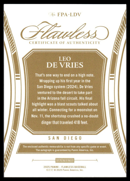 2025 Flawless Leo De Vries Patch Auto /20