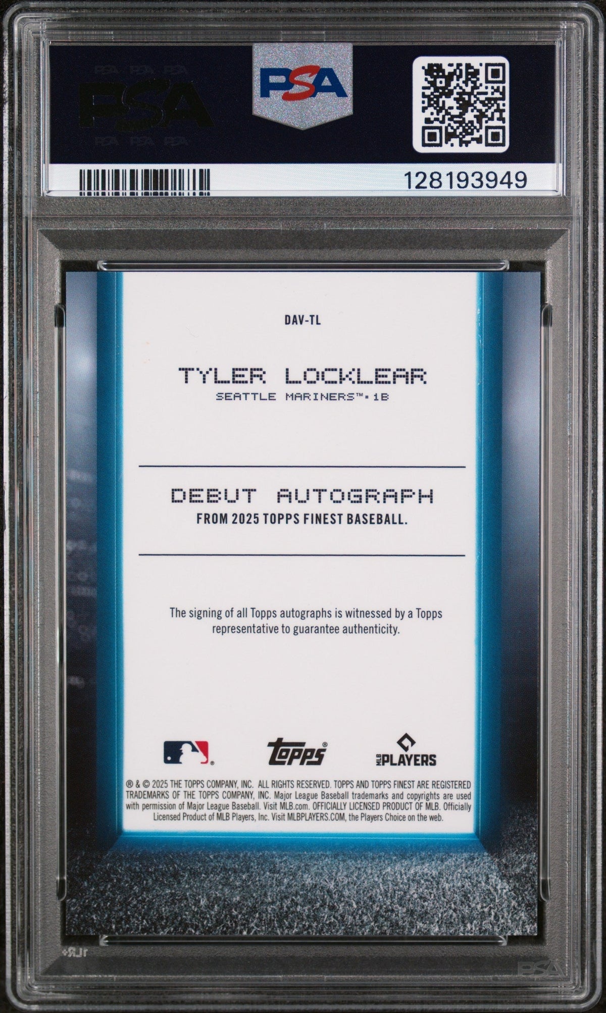 2025 Topps Finest Debut Autographs Red Refractor Tyler Locklear #Davtl /5 PSA 9