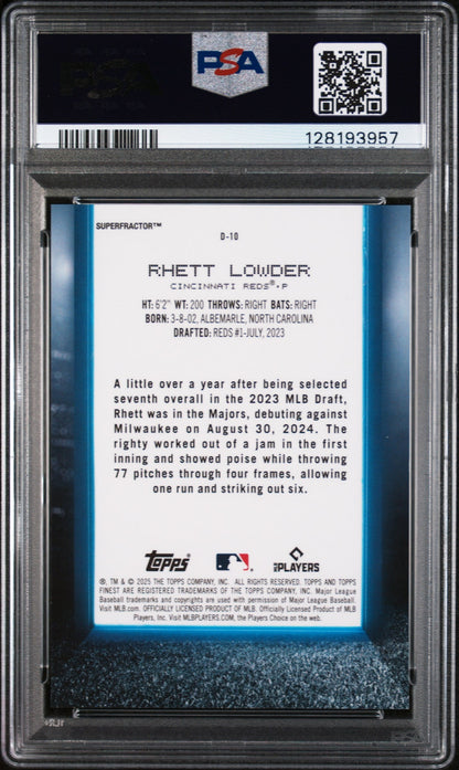 2025 Topps Finest Debut Superfractor 1/1 Rhett Lowder #D10 PSA 10