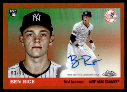 2025 Topps Chrome Platinum Ben Rice True Orange Rookie Rc Auto /25