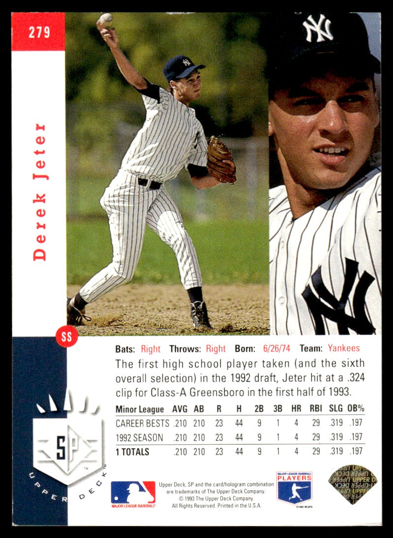 1993 Upper Deck Sp #279 Derek Jeter Premier Prospects Rookie Rc
