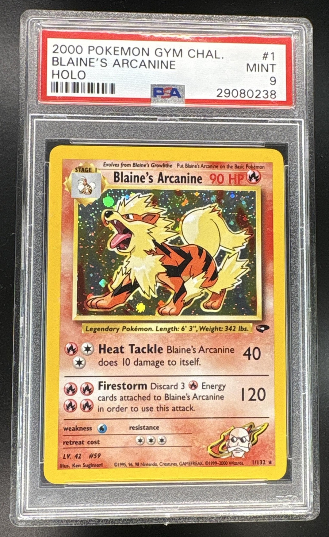 2000 Pokemon Gym Challenge Holo Blaine's Arcanine #1 PSA 9