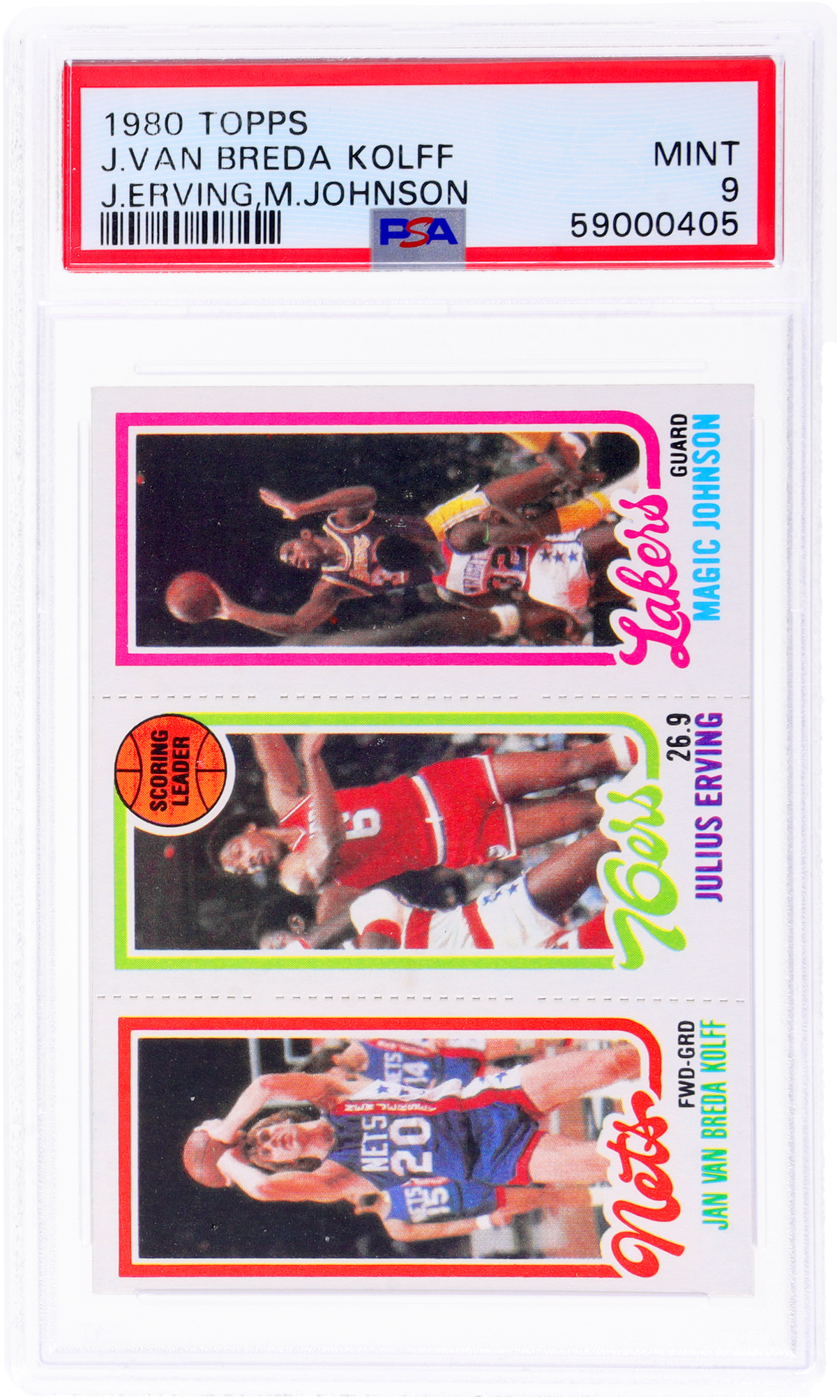 1980 Topps Scoring Leader Jan Van Breda Kolff/Julius Erving/Magic Johnson #146 PSA 9