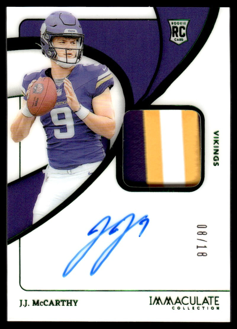 2024 Immaculate #101 J.J. Mccarthy Rookie Patch Auto /18