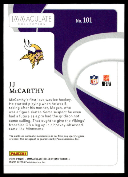 2024 Immaculate #101 J.J. Mccarthy Rookie Patch Auto /18