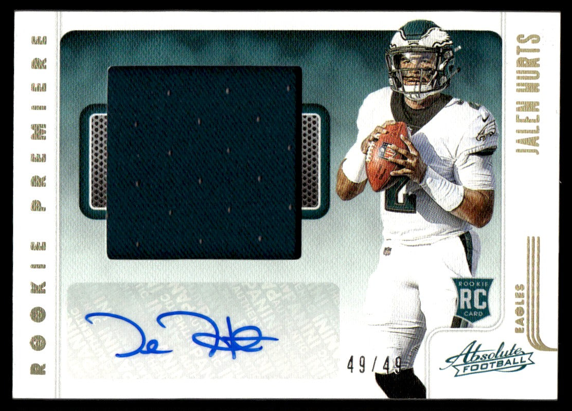 2020 Absolute #214 Jalen Hurts Rookie Rc Premiere Patch Auto /49