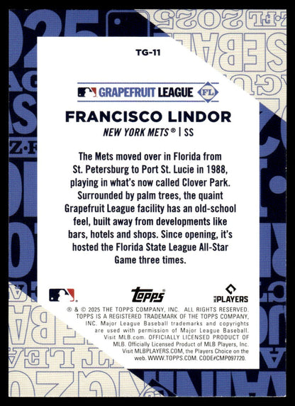 2025 Topps Originals #Tg-11 Francisco Lindor Grapefruit League 1/1