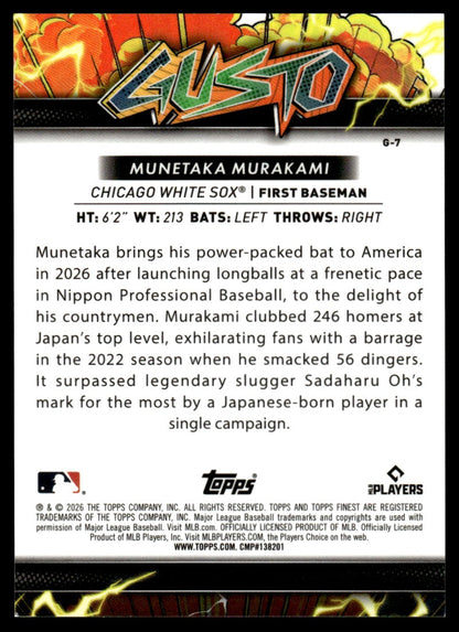 2026 Topps Finest Munetaka Murakami Rookie Rc Gusto Ssp
