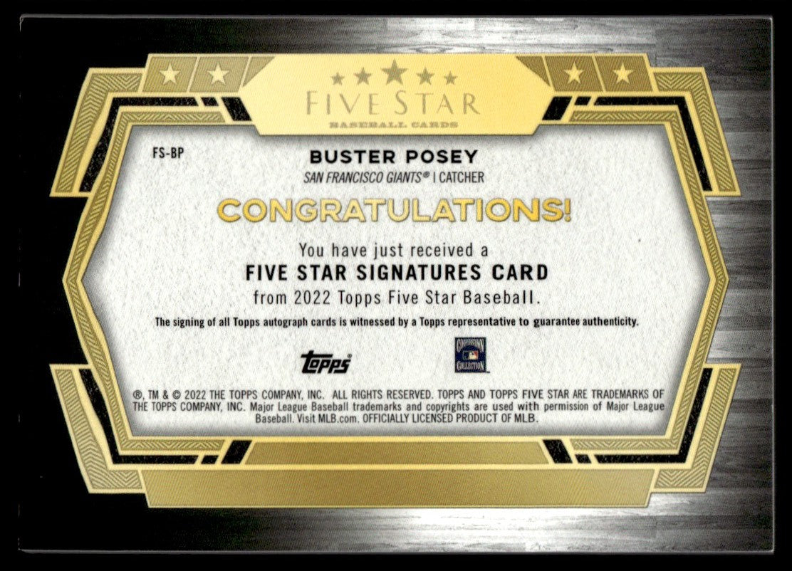 2022 Five Star Buster Posey Inscribed Auto /20 "2012 Nl Mvp"