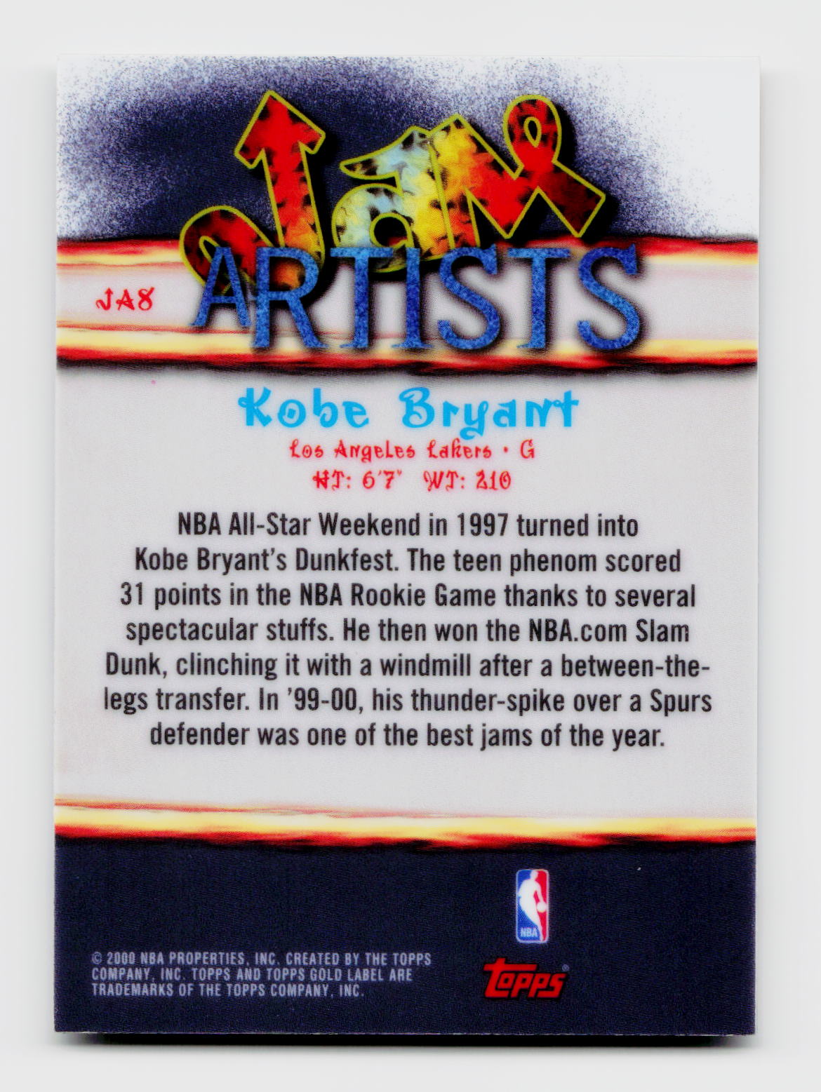 2000 Gold Label #Ja8 Kobe Bryant Jam Artists Ssp